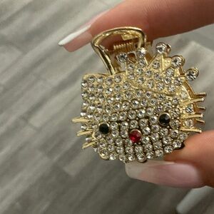 Gold Rhinestone Cat Keychain